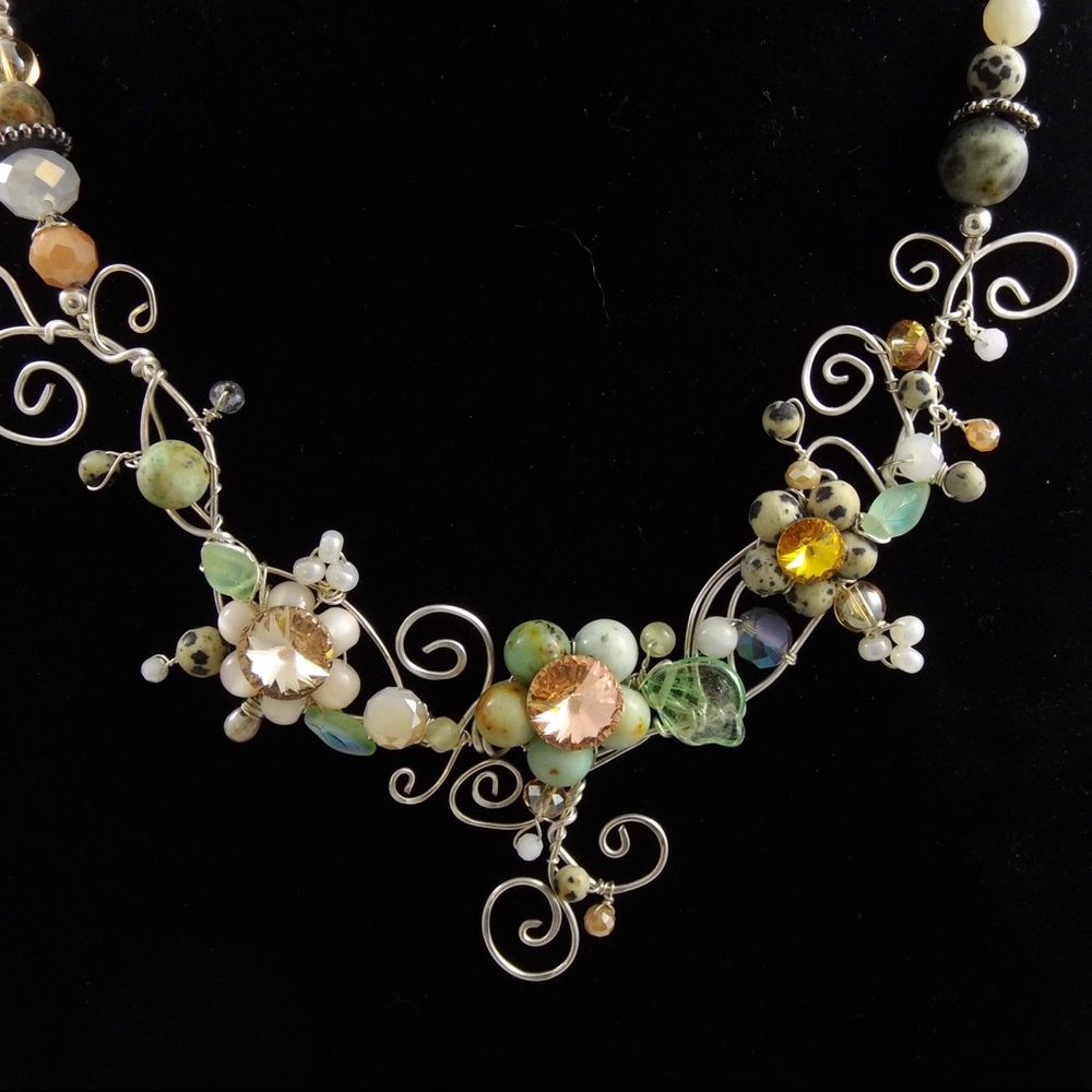 Hand crafted silver wire and stone necklace